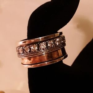 Israeli Made Spinner Ring CZ, Slvr & Bronze Sz. 7
